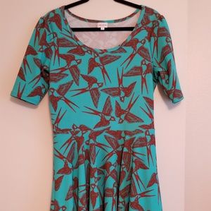 Lularoe Nicole Aqua with Red Birds XL